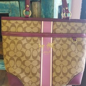 Coach Heritage Stripe Tote 12358 Berry